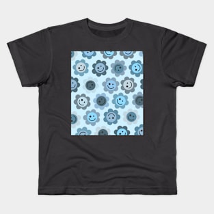 Bluer Blue Flower Happy Faces Kids T-Shirt